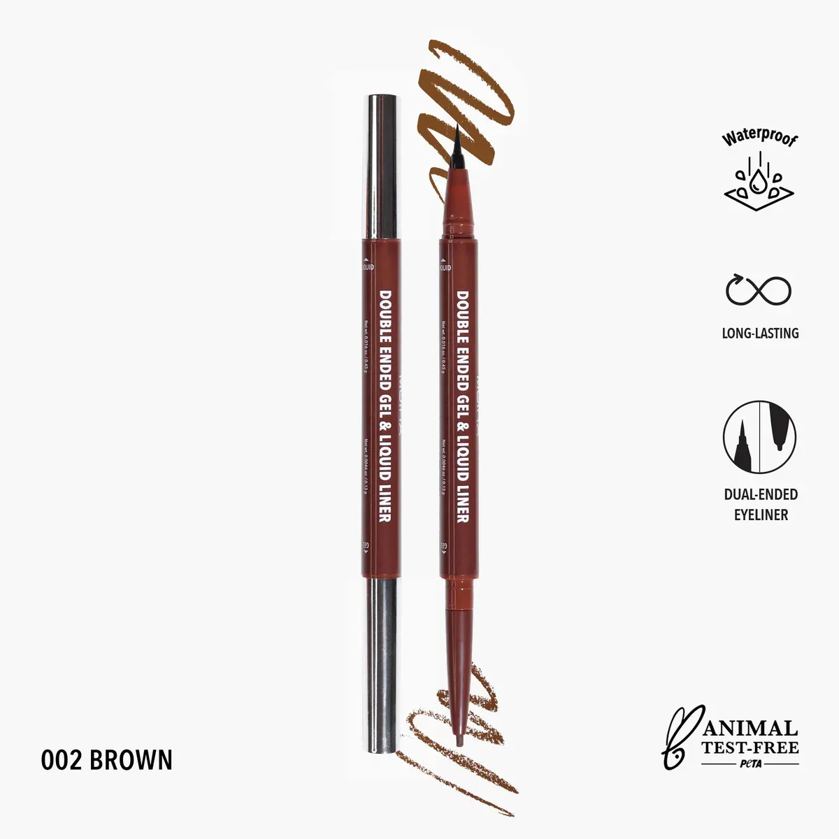 moira double ended gel & liquid liner-002 brown
